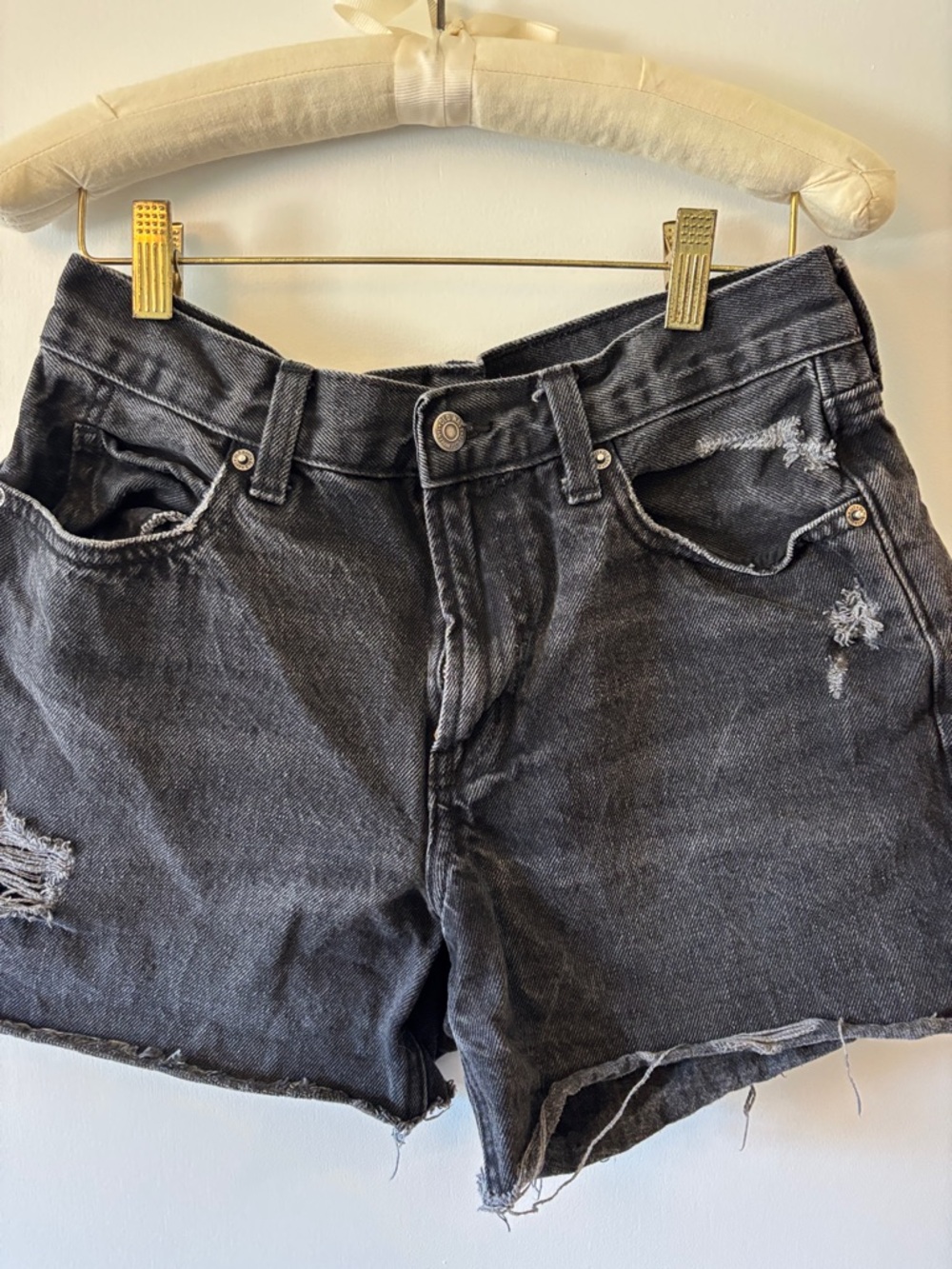 Black Distressed High Rise Slouchy Straight  Women's Denim Shorts
